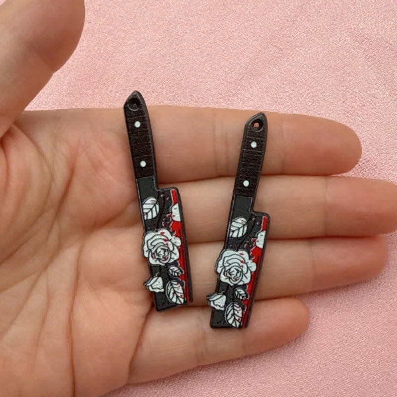 12pcs Acrylic Halloween Sword & Knife Charm Set – DIY Earrings, Necklace & Keychain Pendants