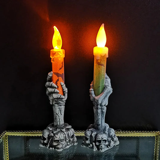 Halloween Skeleton Ghost LED Candle Decoration – Pumpkin Party Acrylic Light for Home & Party Decor