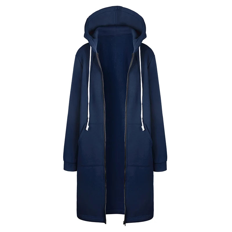 2024 Women's Autumn Winter ThickenHoodies Parkas Loose Hooded Jackets Zipper Pocket Maxi Size Sweatshirt Sports Dresses Outwe