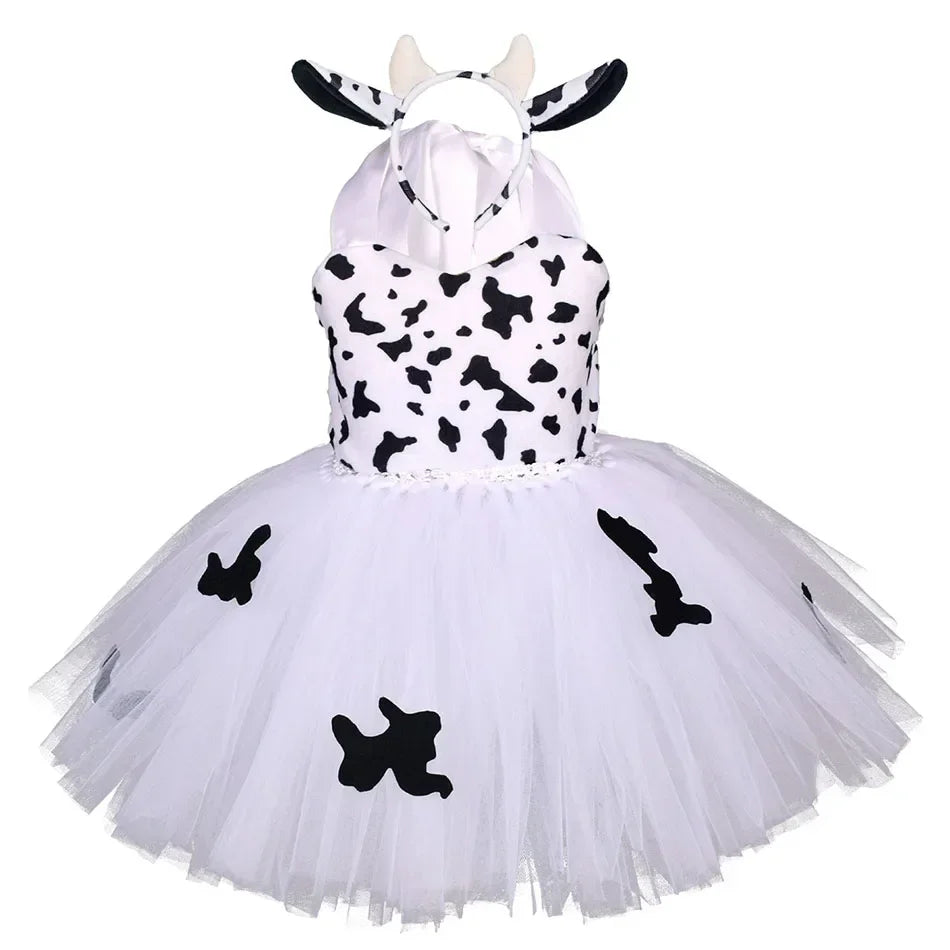 Girls’ Animal Print Tutu Costume Dress – Forest Theme Halloween Cosplay & Dance Performance Set for Kids