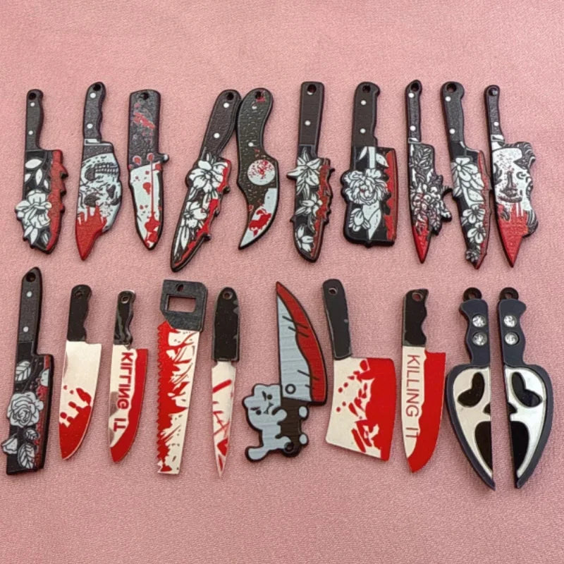 12pcs Acrylic Halloween Sword & Knife Charm Set – DIY Earrings, Necklace & Keychain Pendants