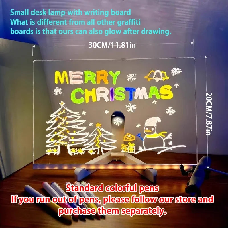 Attached With 7 Colorful Pens Light Up Acrylic Message Board Rewritable DIY Children's Glowing Drawing Board Message Lamp 202
