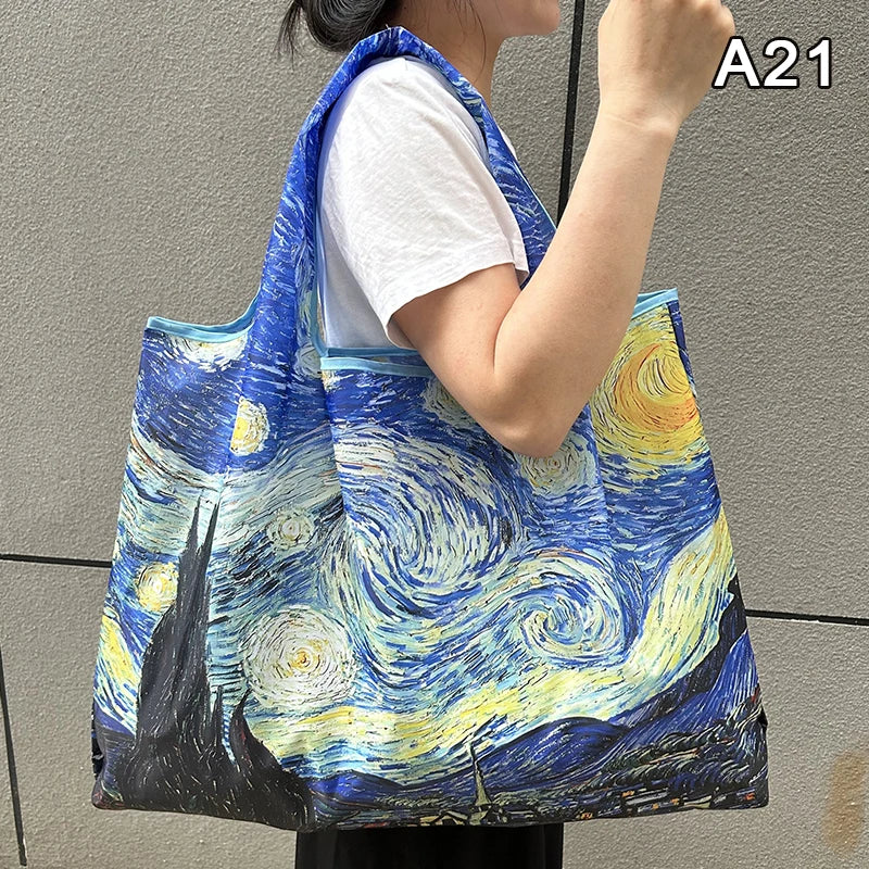 Foldable Nylon Shopping Tote Bag – Reusable Grocery & Travel Shoulder Bag
