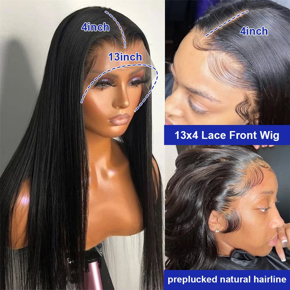 Bone Straight Human Hair Wig – 13x4 & 13x6 HD Lace Front, 200%-300% Density, 20–40 Inch