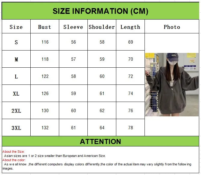 Korean Fashion Zipper Hood Sweatshirt Women Autumn Long Sleeve Tops Casual Y2K Hoodies Streetwear Harajuku Loose Jackets Coat