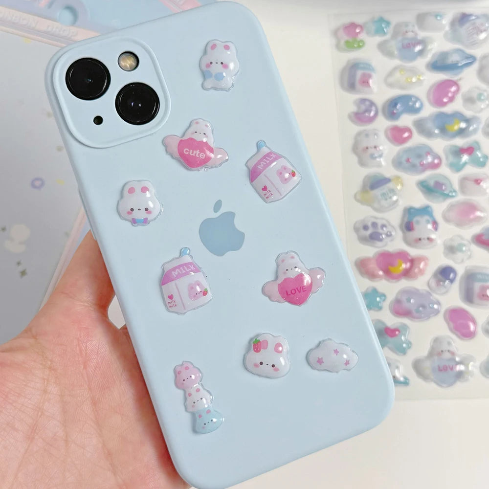 3D Embossed Diamond Cartoon Sticker Sheet – PVC Craft Decals for Scrapbooking, Journaling & Stationery Decoration (4 Designs 