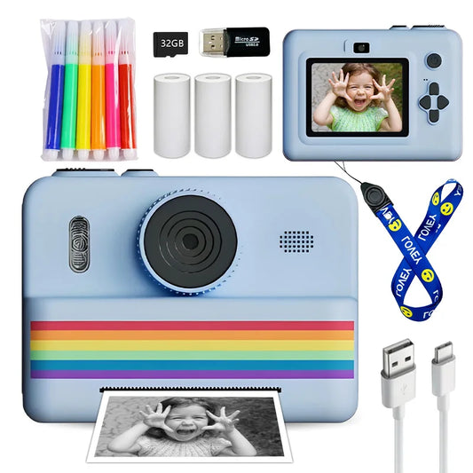 Kids Instant Camera – 32GB Memory Card, Dual Lens, Flashlight & Color Pencils Included