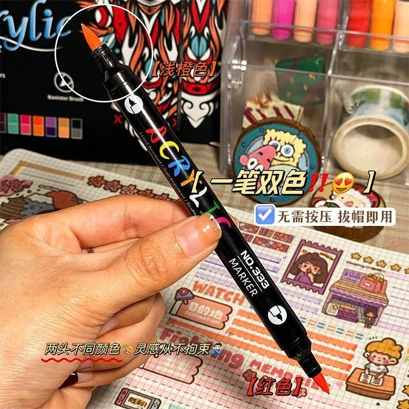Professional Dual-Tip Acrylic Paint Markers – Fine & Brush Tip Pens for Stone, Wood, Calligraphy & Mixed Media (24, 48, 72, 96 or 120 Colours)