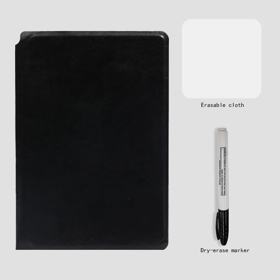 A5 Reusable Whiteboard Notebook Set – Leather Weekly Planner & Memo Pad with Whiteboard Pen & Erasing Cloth (6 Colours)