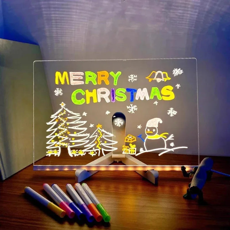 Attached With 7 Colorful Pens Light Up Acrylic Message Board Rewritable DIY Children's Glowing Drawing Board Message Lamp 202