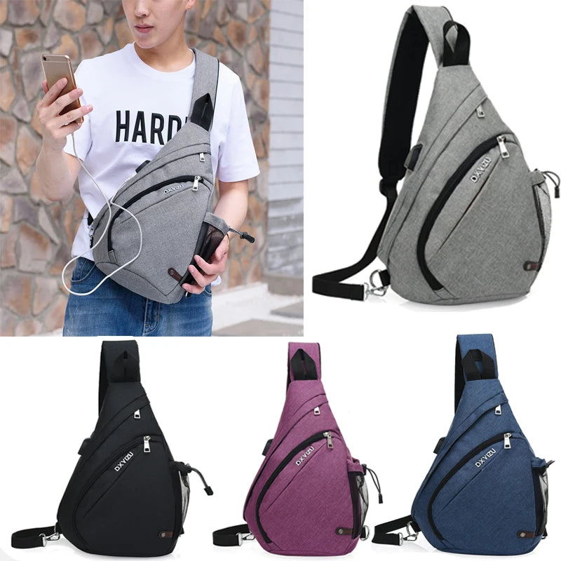 Unisex Sling Chest Bag with USB Charging Port – Crossbody Travel & Sports Bag