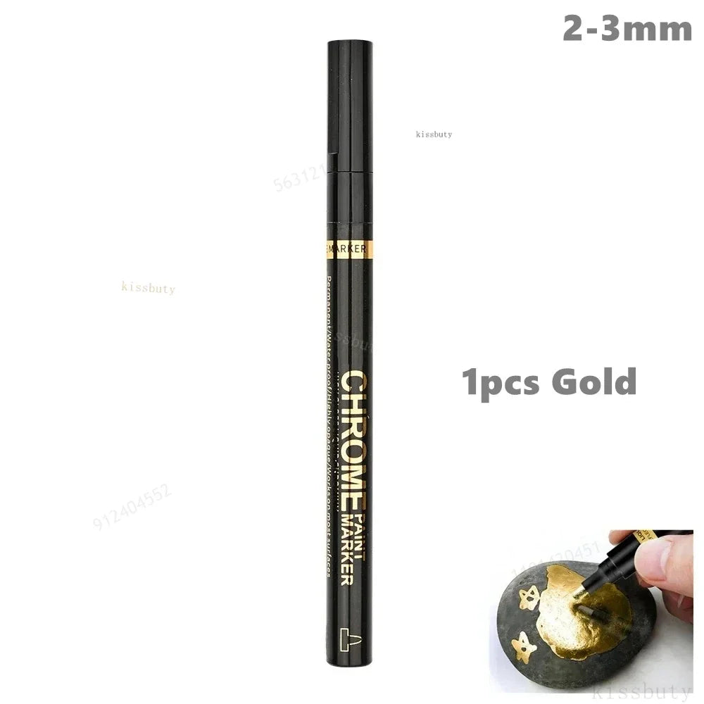 Chrome Mirror Marker Pens – 2mm Reflective Silver & Gold Paint Markers for Car Styling, Art & DIY Crafts (1, 2 or 3-Pack)
