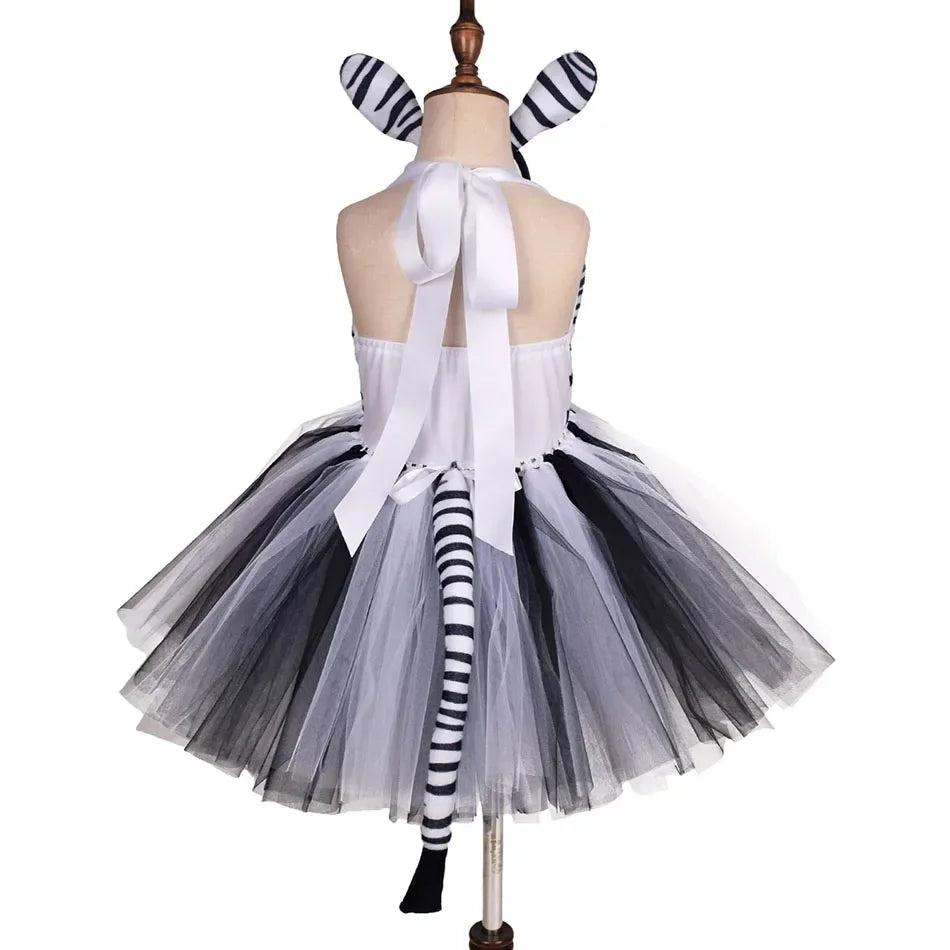 Girls’ Animal Print Tutu Costume Dress – Forest Theme Halloween Cosplay & Dance Performance Set for Kids