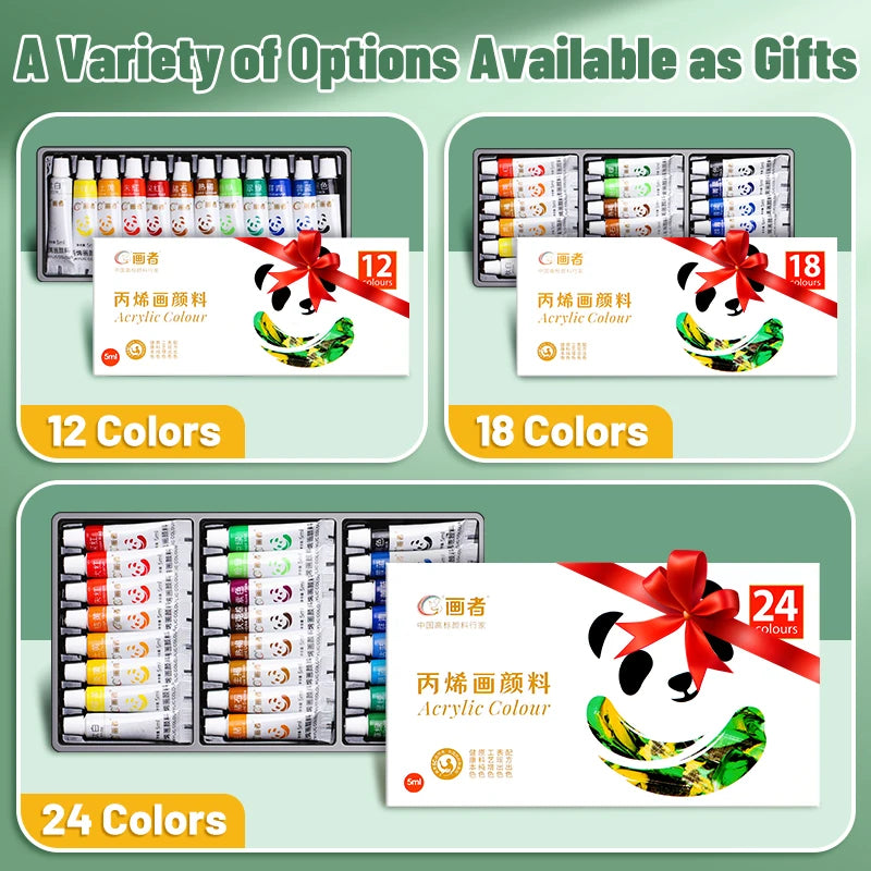 Acrylic Paint Set – Waterproof Rich Pigment Tubes for Canvas, Glass, Rock & Paper DIY Art (12, 18 or 24 Colours, 5ml each)