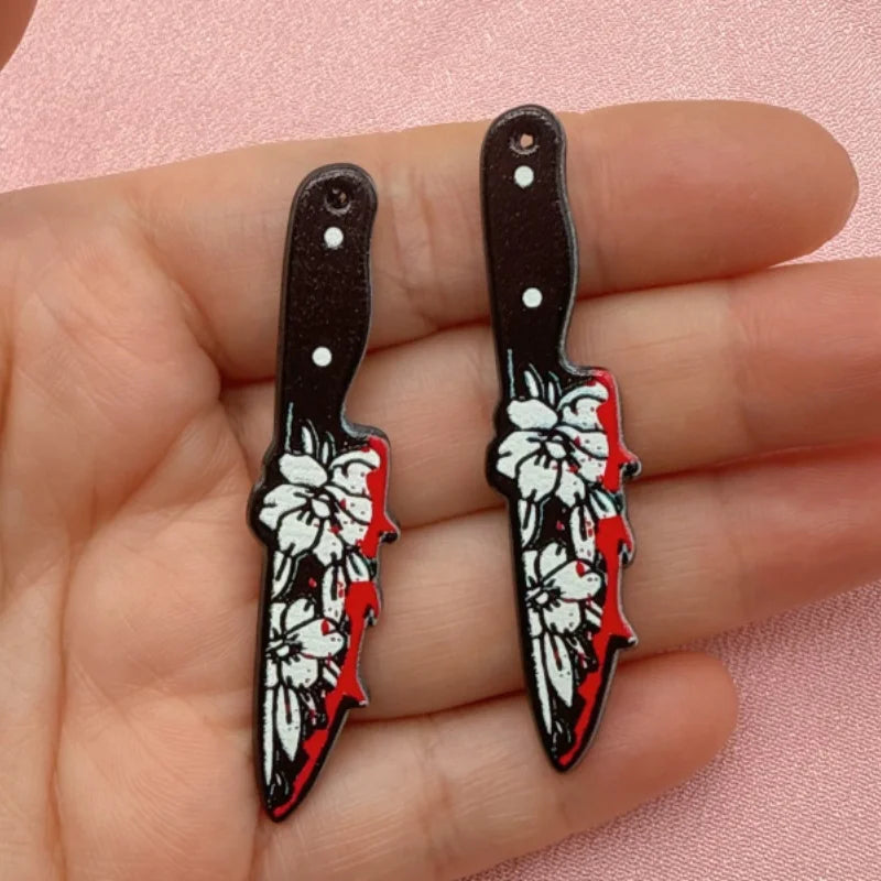 12pcs Acrylic Halloween Sword & Knife Charm Set – DIY Earrings, Necklace & Keychain Pendants