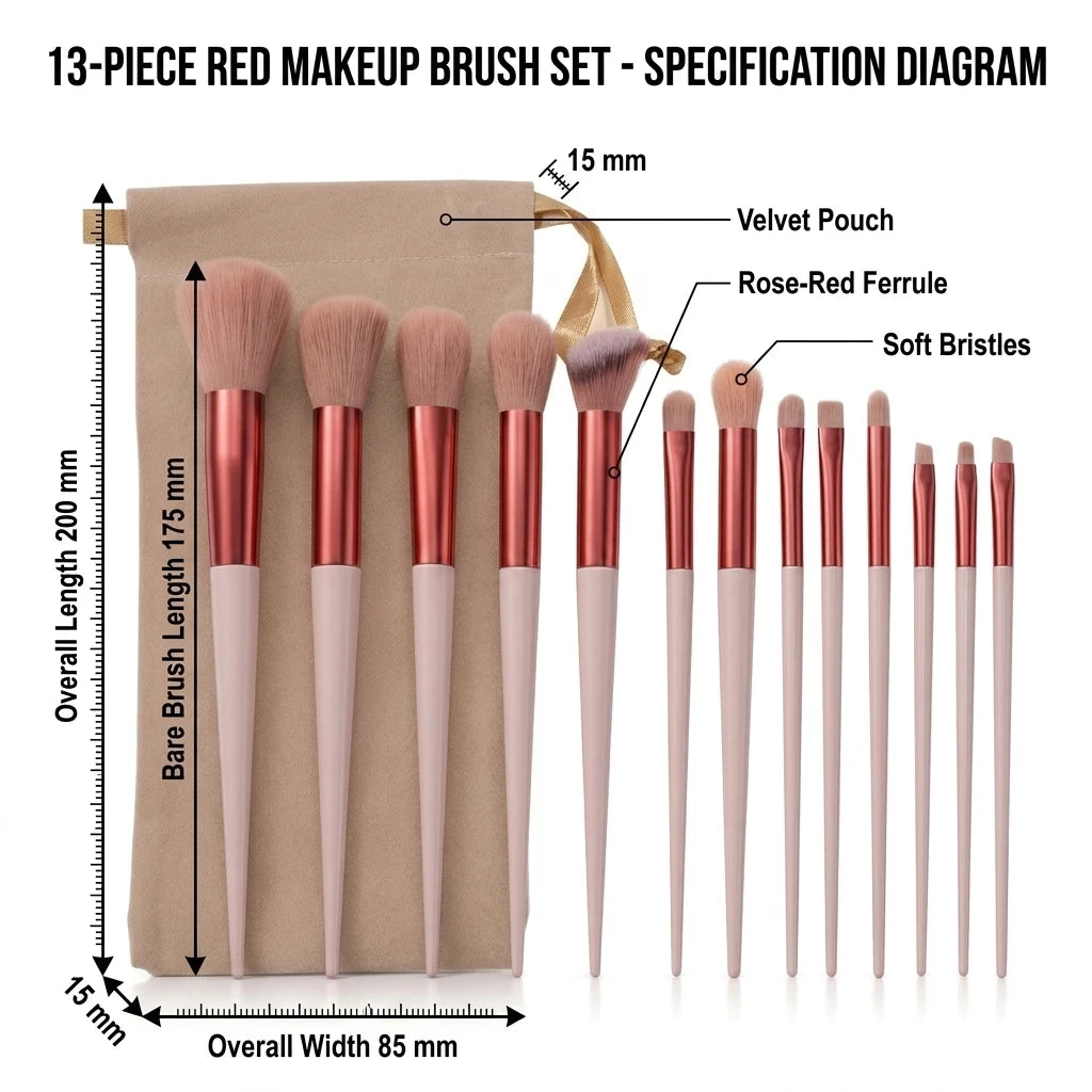 13-Piece Makeup Brush Set – Eye Shadow, Foundation & Blending Brushes