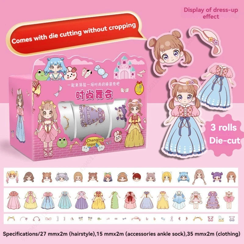 Princess Dress-Up Washi Tape – Cute Cartoon Character Clothes Decoration Tape for Kids’ Journals, Handbooks & Scrapbooks (1 B