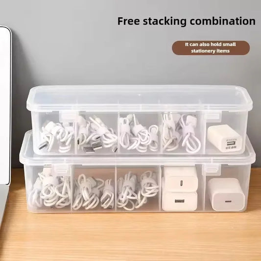 Transparent Cable & Card Organizer Case with Dustproof Lid – Clutter-Free Storage Box for Desk, Office & Home (Small, Medium 
