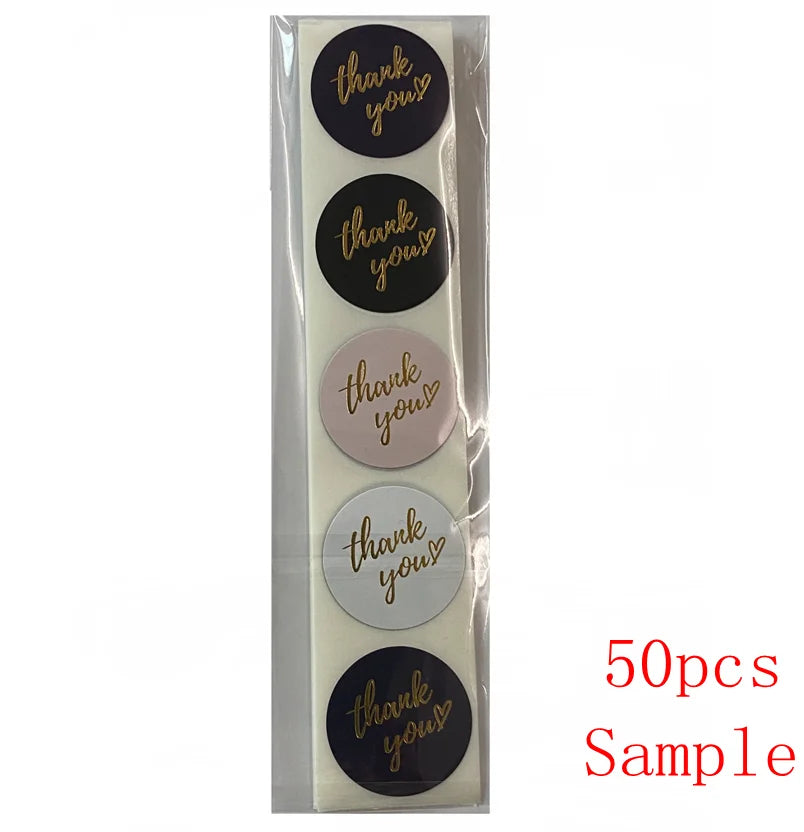 Sheet of 1-inch round 'Thank You' stickers with an assorted design.