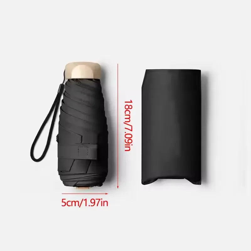 Mini paraguas de bolsillo para lluvia, sombrilla plegable de vinilo con protección ultravioleta UV, parasol de bolsillo, cáps
