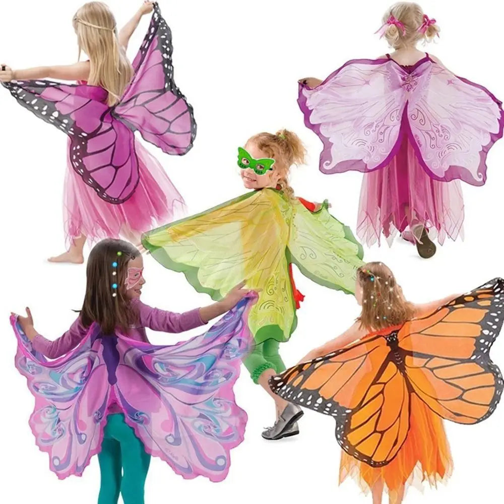 Kids Butterfly & Angel Wings Shawl Cape – Fairy Elf Costume for Halloween, Cosplay, Dance & Stage Performance (Multiple Color