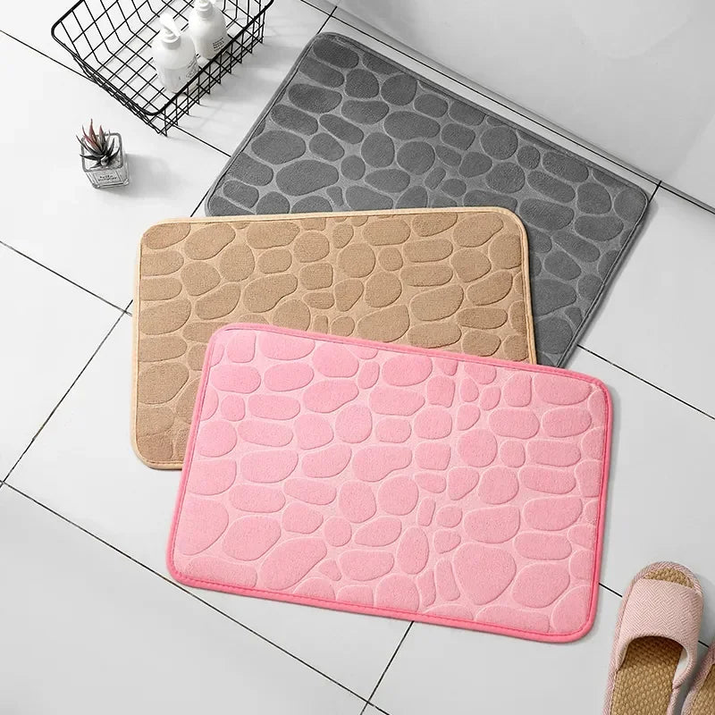 1PC Memory Foam Velvet Carpet Embossed Non-Slip Mat for Bathroom Living Room Cobblestone Floor Home Decorative Rug