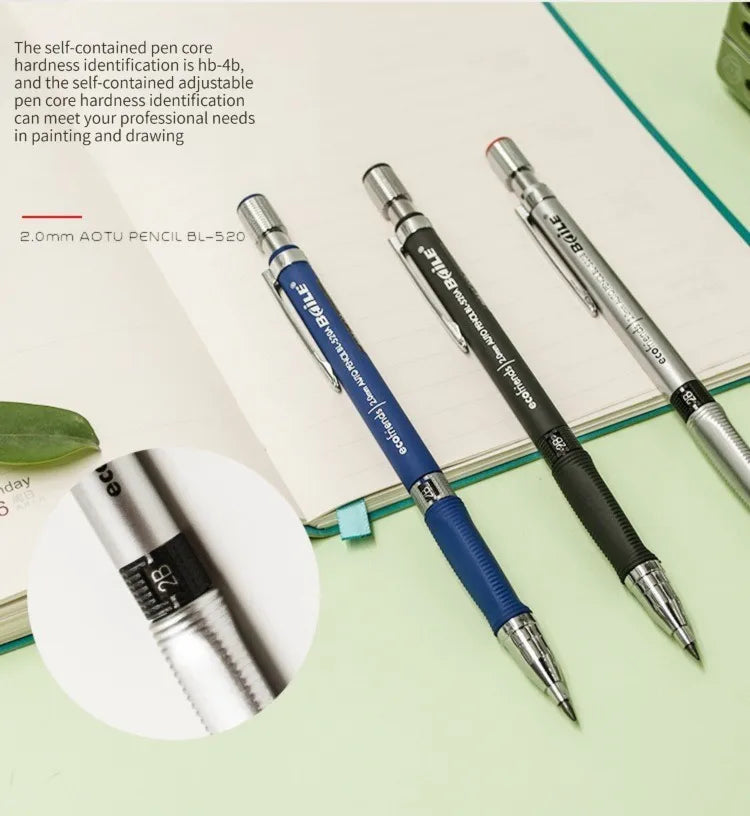 2.0mm Mechanical Pencil Set with 2B Lead Refills – Black & Colour Leads for Writing, Sketching, Drawing & Art (Pencil Sets & 