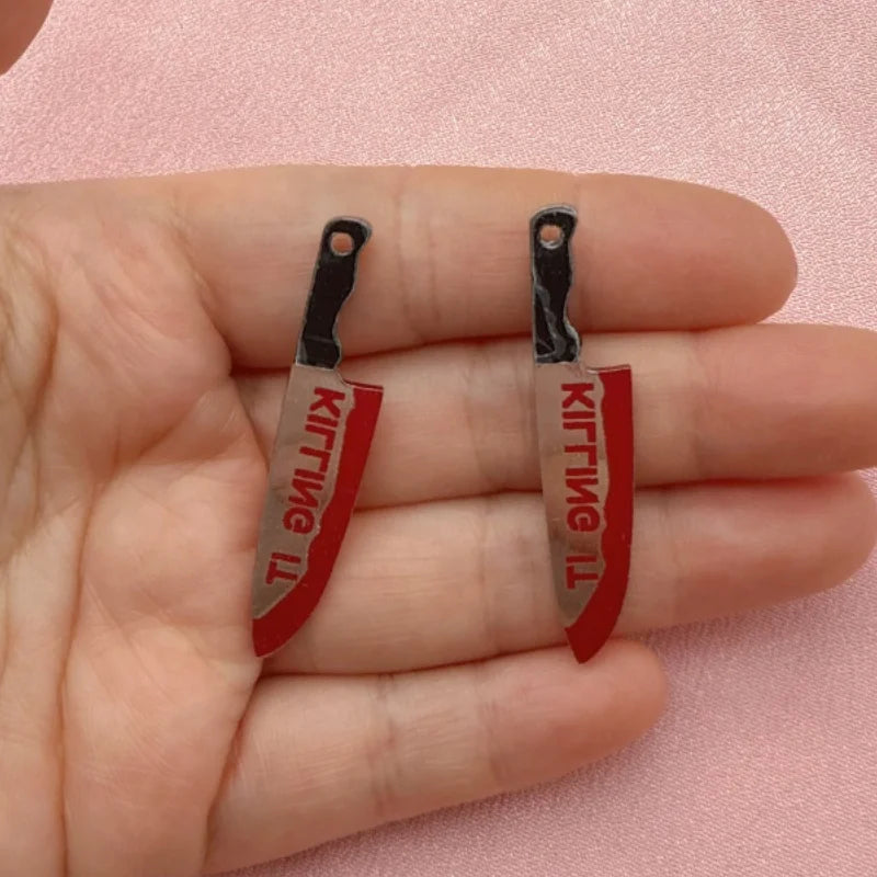 12pcs Acrylic Halloween Sword & Knife Charm Set – DIY Earrings, Necklace & Keychain Pendants