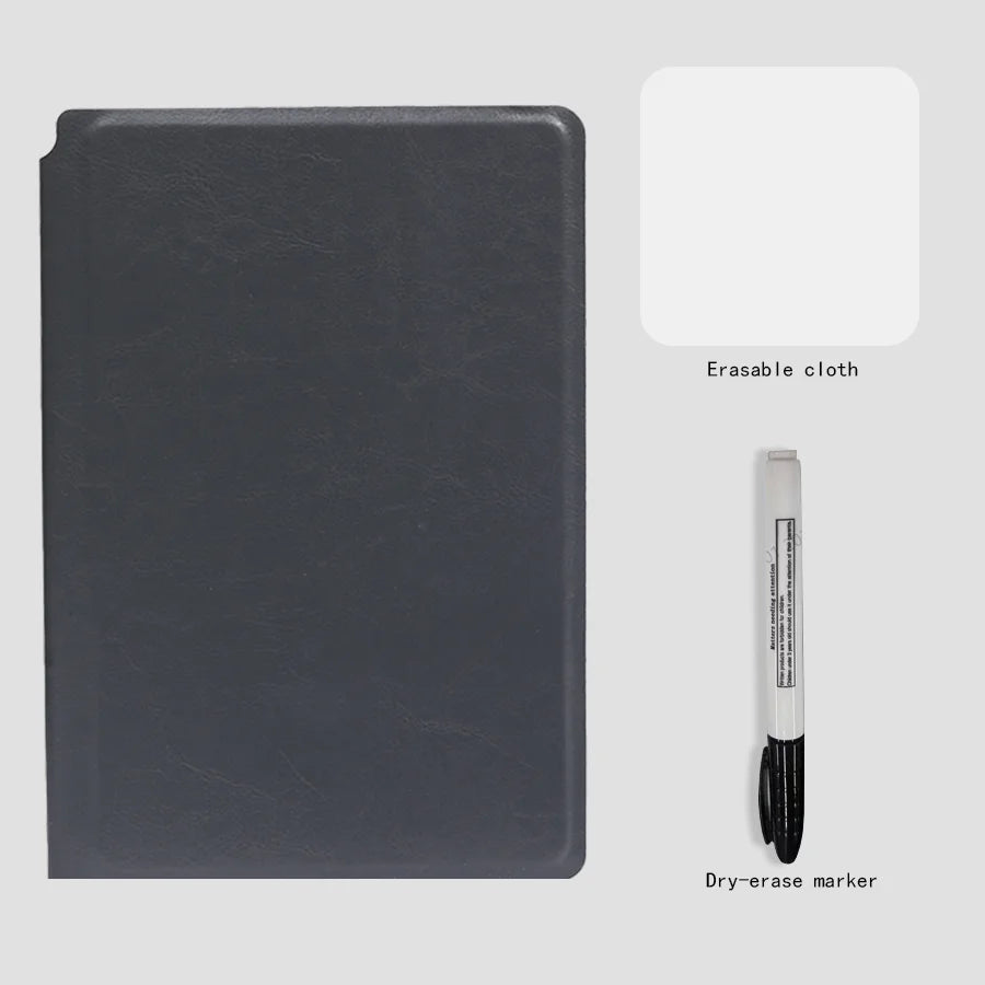 A5 Reusable Whiteboard Notebook Set – Leather Weekly Planner & Memo Pad with Whiteboard Pen & Erasing Cloth (6 Colours)