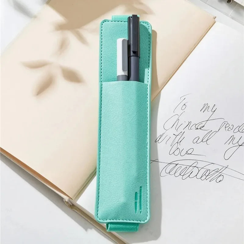 PU Leather Pen Case with Elastic Buckle – Slim Portable Pencil Pouch for School, Office & Meetings (Single or Wide Style, 6 C