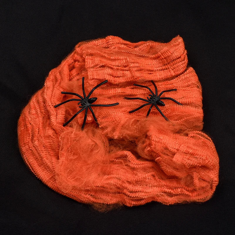 Stretchy Spider Web Halloween Decoration with Mini Spiders – Scary Party Prop