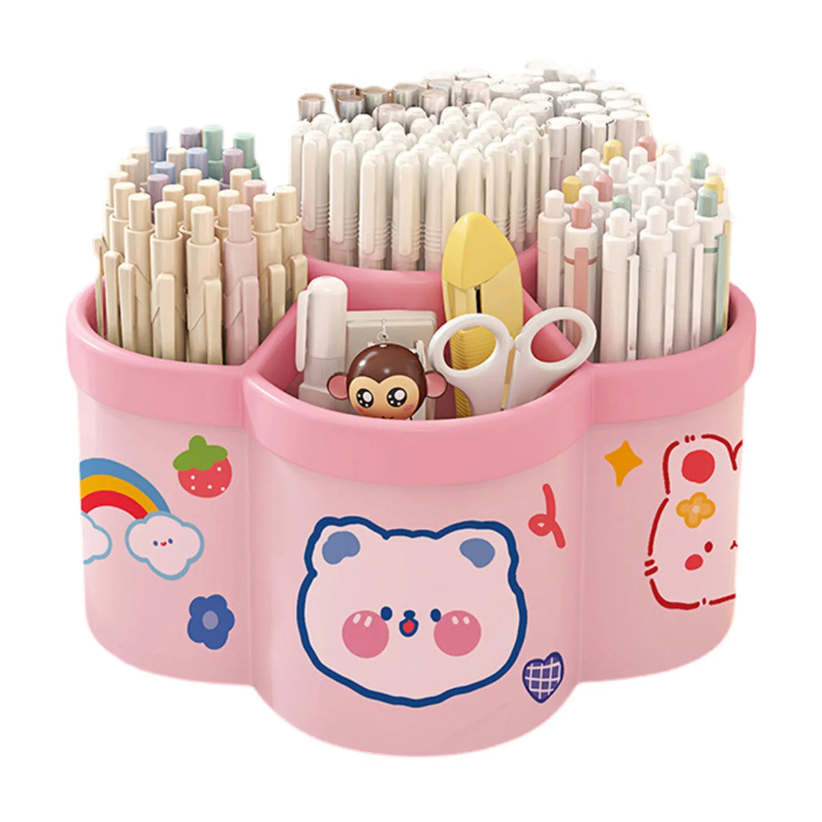 Rotating Desk Organiser – Large Pen & Makeup Brush Holder for Office, Dorm & Vanity in Cherry Pink or White (Japan Style)