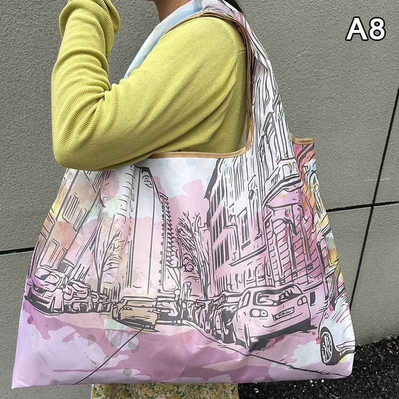 Foldable Nylon Shopping Tote Bag – Reusable Grocery & Travel Shoulder Bag