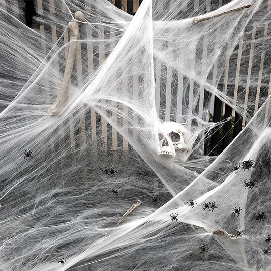 Halloween Stretchy Spider Web Cobweb Decoration – 6 Colors with Spider Figures for Haunted House & Party