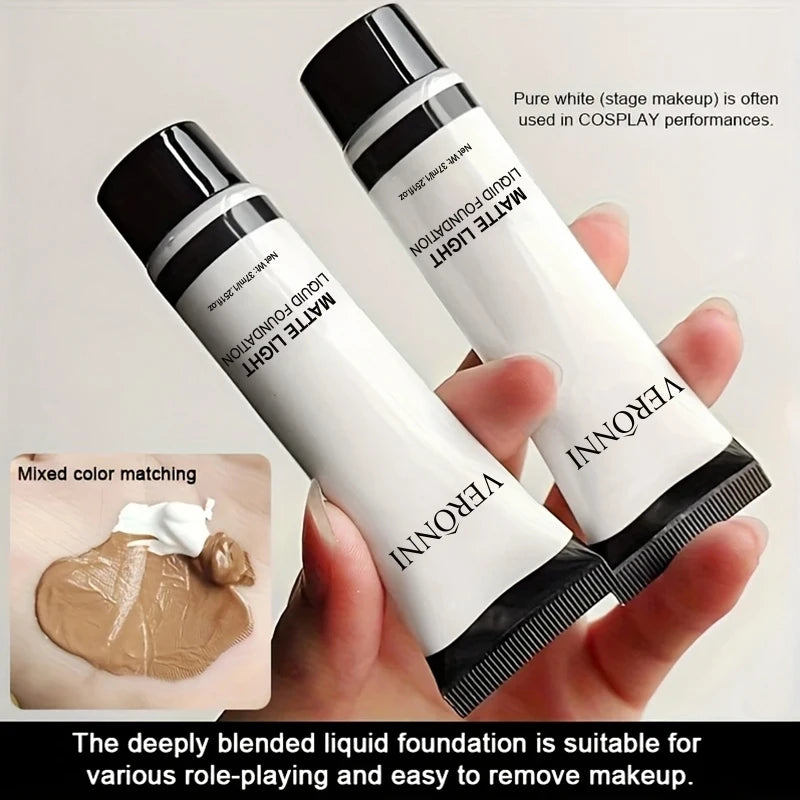 VERONNI Pure White Face & Body Paint Foundation – Halloween Clown, Ghost & Cosplay Costume Makeup Adjuster (37ml, All Skin Types)