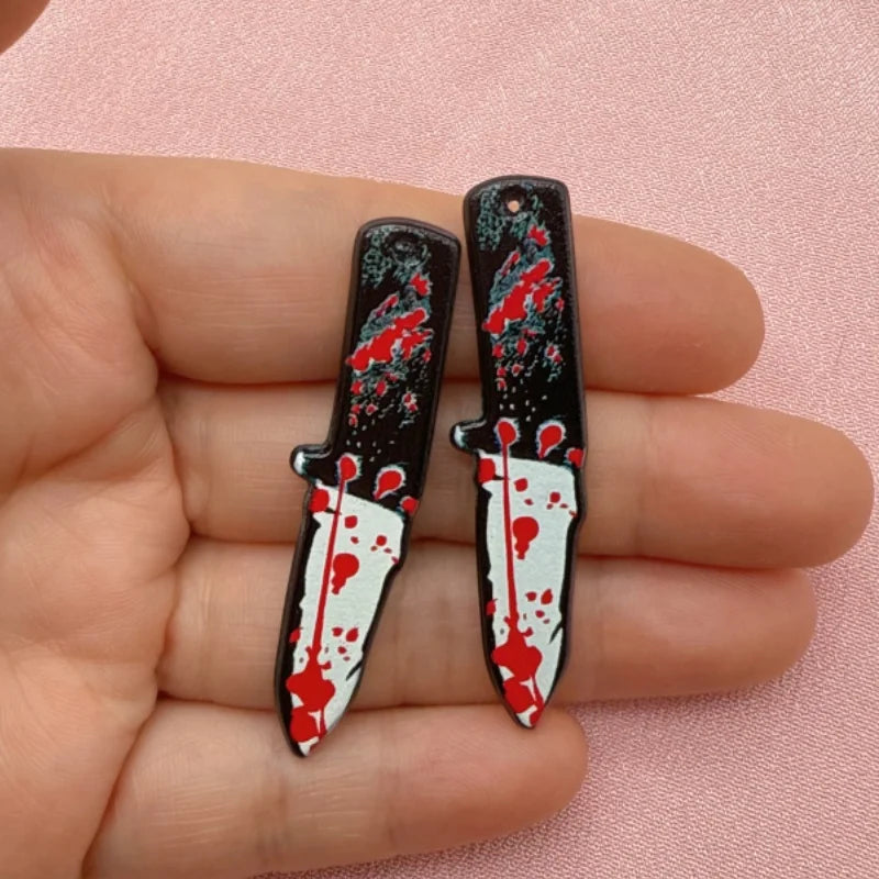 12pcs Acrylic Halloween Sword & Knife Charm Set – DIY Earrings, Necklace & Keychain Pendants