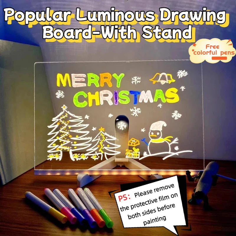 Attached With 7 Colorful Pens Light Up Acrylic Message Board Rewritable DIY Children's Glowing Drawing Board Message Lamp 202
