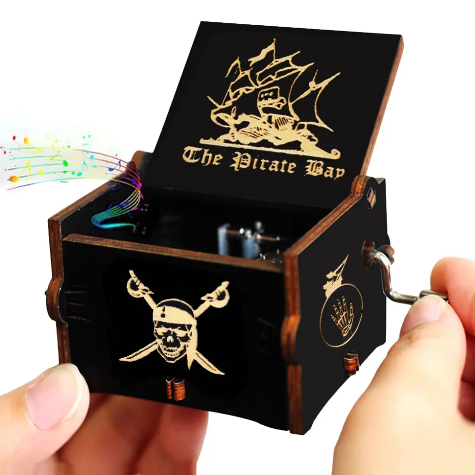 Antique Carved Wooden Hand Crank Music Box – Extended Song Collection with Halloween & Classic Themes