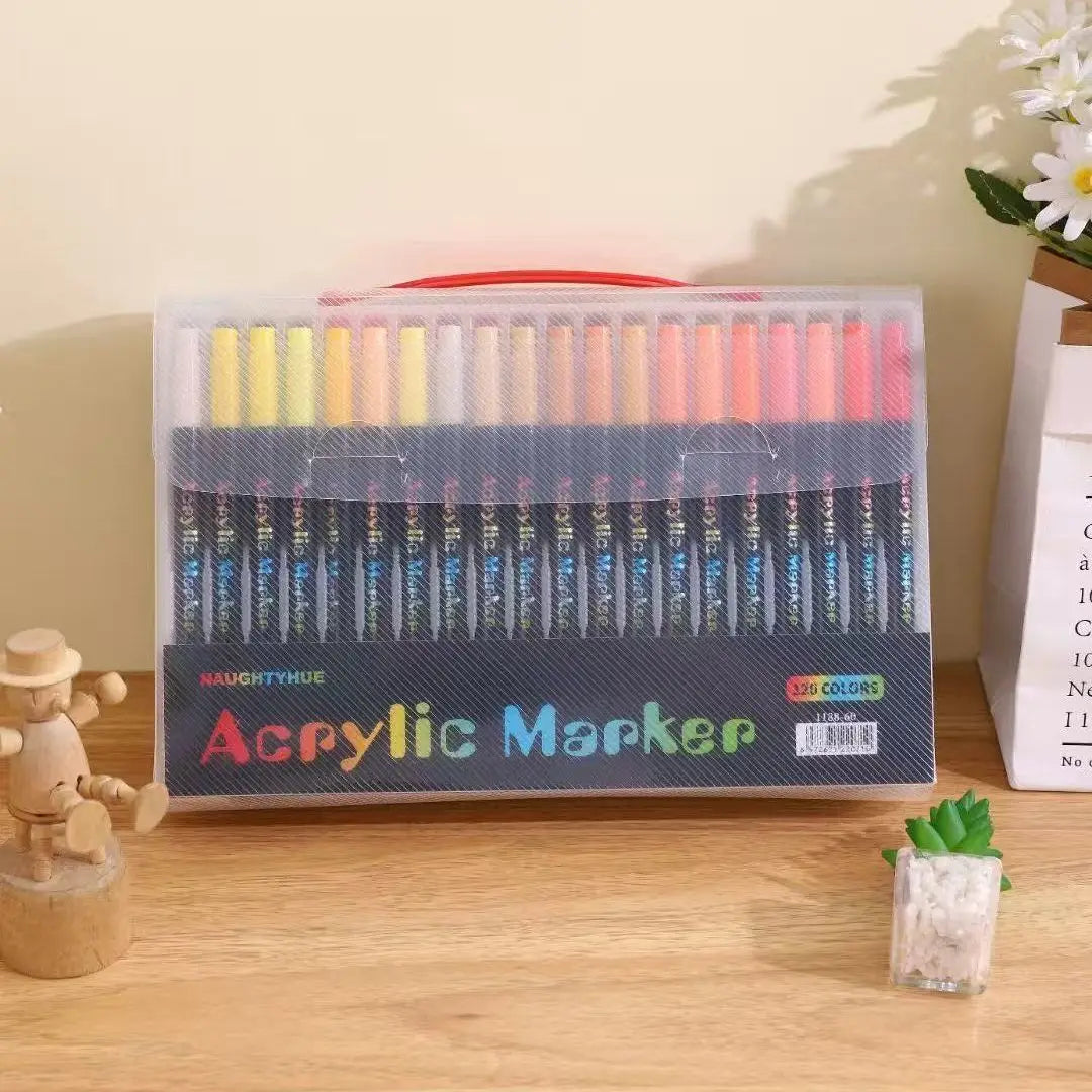 Professional Dual-Tip Acrylic Paint Markers – Fine & Brush Tip Pens for Stone, Wood, Calligraphy & Mixed Media (24, 48, 72, 96 or 120 Colours)