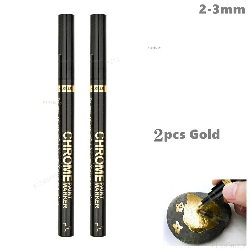 Chrome Mirror Marker Pens – 2mm Reflective Silver & Gold Paint Markers for Car Styling, Art & DIY Crafts (1, 2 or 3-Pack)