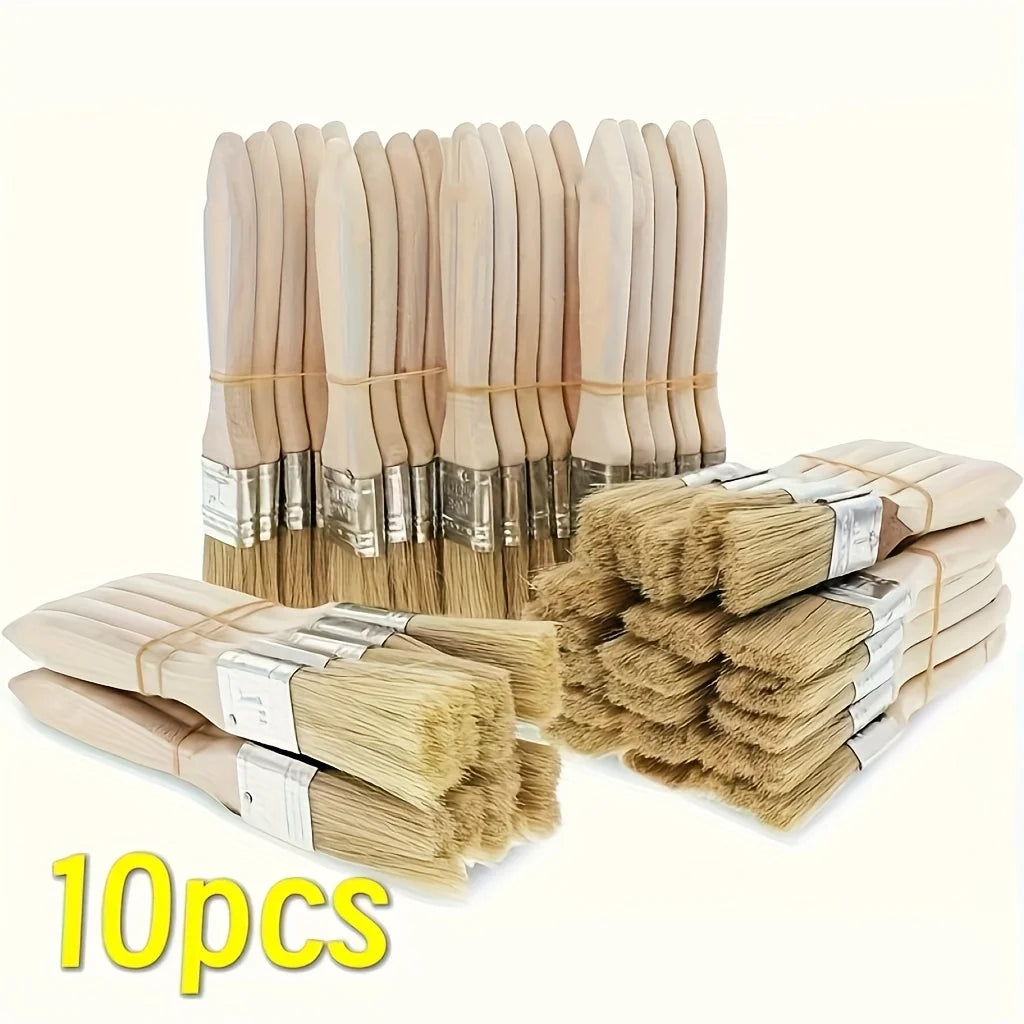 10 pig mane brushes, suitable for art, handicrafts, plastering, painting, glue application, wooden handles