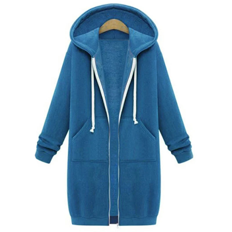 2024 Women's Autumn Winter ThickenHoodies Parkas Loose Hooded Jackets Zipper Pocket Maxi Size Sweatshirt Sports Dresses Outwe