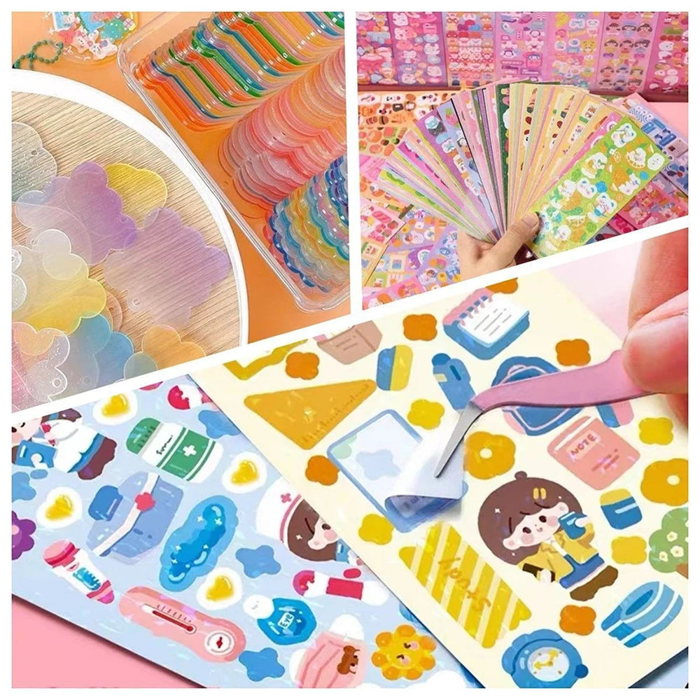Korean Aesthetic Laser Cartoon Stickers – Cute Holographic Diary & Scrapbooking Stickers, Waterproof & Reusable (20, 60, 100 or 200pcs)
