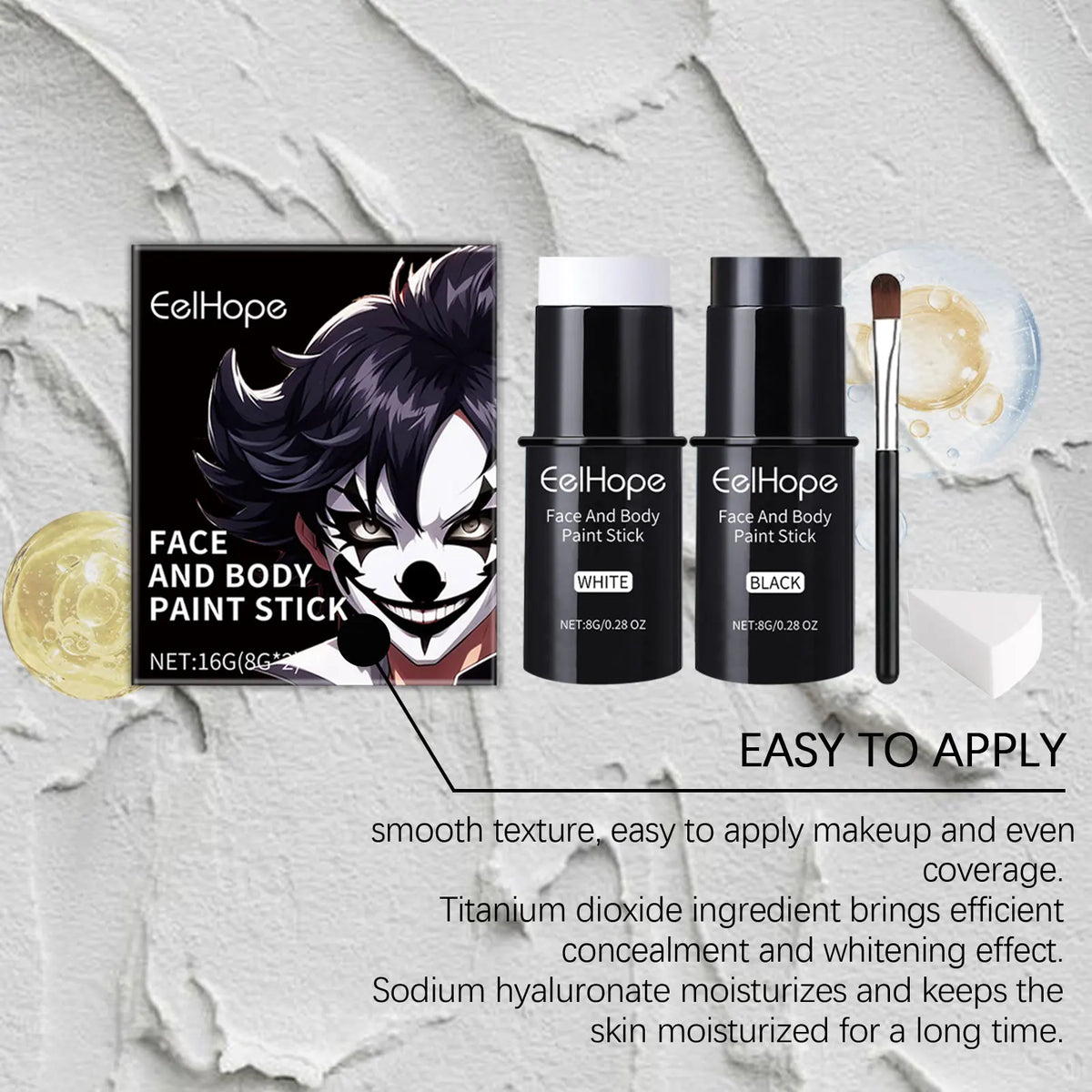 Halloween Black & White Face & Body Paint Kit – Waterproof Full-Coverage Clown & Joker Makeup Set