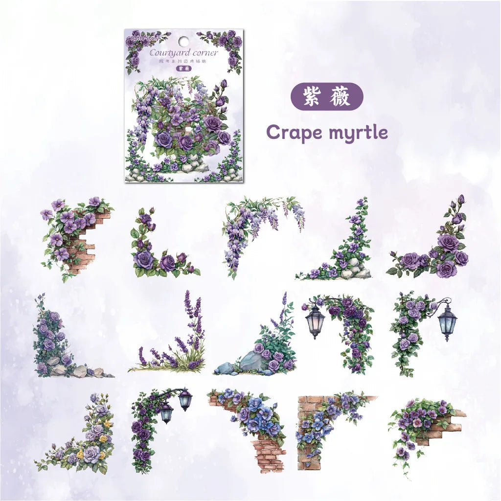 Flower Corner PET Stickers – 30pcs Decorative Floral Sticker Pack for Diary, Scrapbooking, Junk Journal & Album Decoration (6