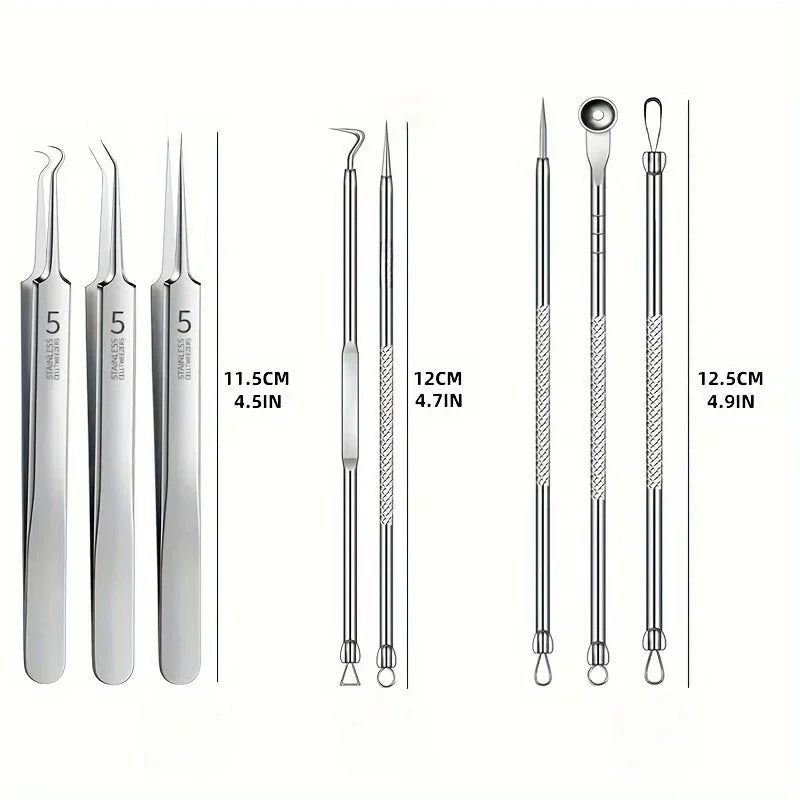 Stainless Steel Skin Care Tool Set – Blackhead & Pimple Remover Kit (4, 7 or 8 Piece)