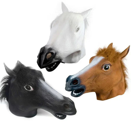 Funny Horse Head Mask – Full Face Novelty Costume Headgear for Halloween, Cosplay & Party Pranks (Brown / White / Black)
