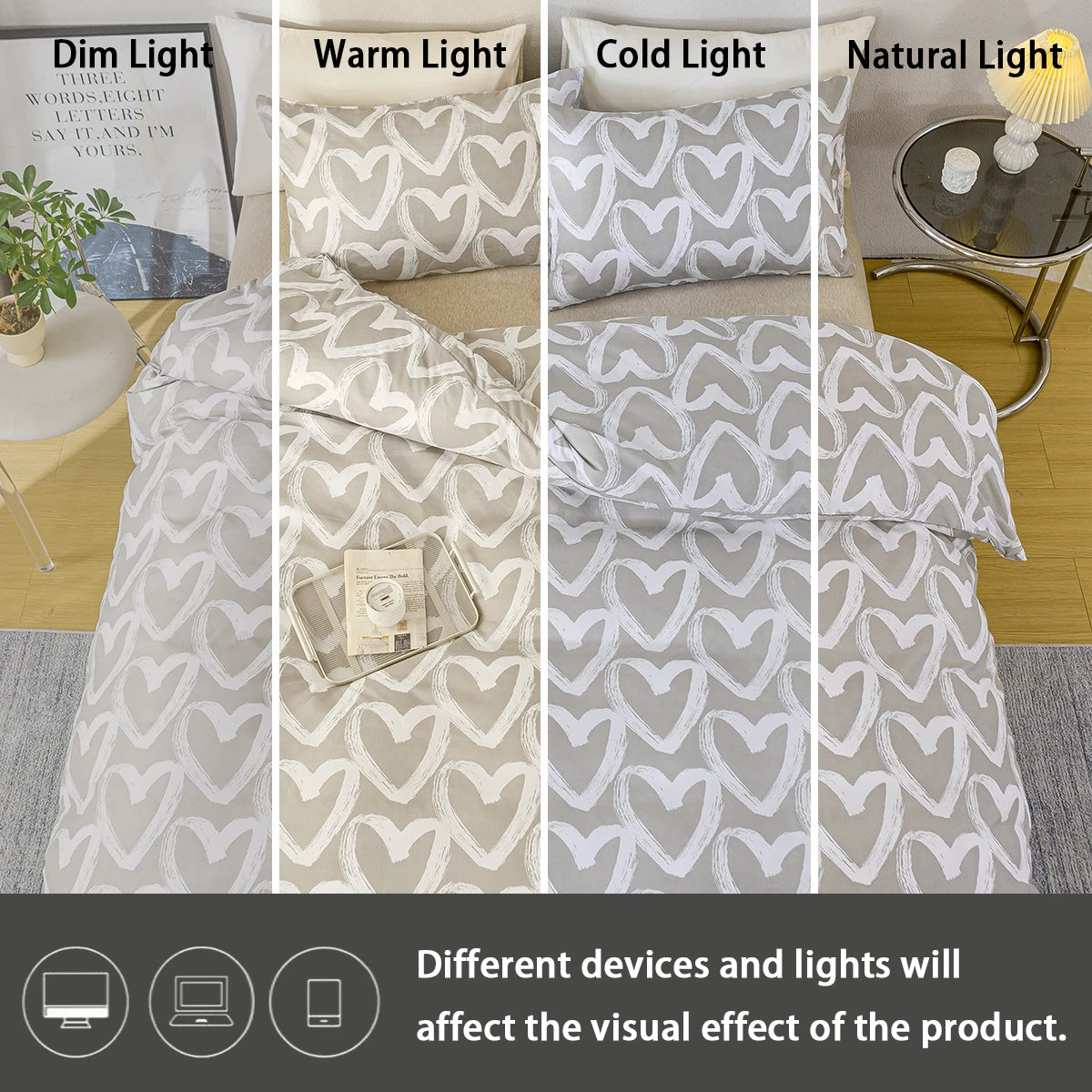 3pcs/set Heart Print Duvet Cover Set - Blue & Gray(1 Duvet Cover & 2 Pillowcase?Soft And Skin-Friendly Duvet Cover Bedding Se
