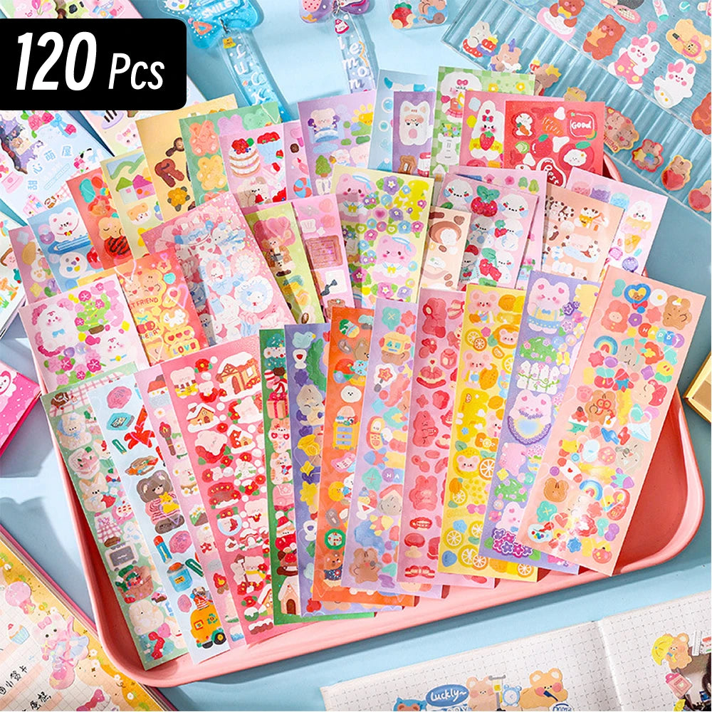 Korean Aesthetic Laser Cartoon Stickers – Cute Holographic Diary & Scrapbooking Stickers, Waterproof & Reusable (20, 60, 100 