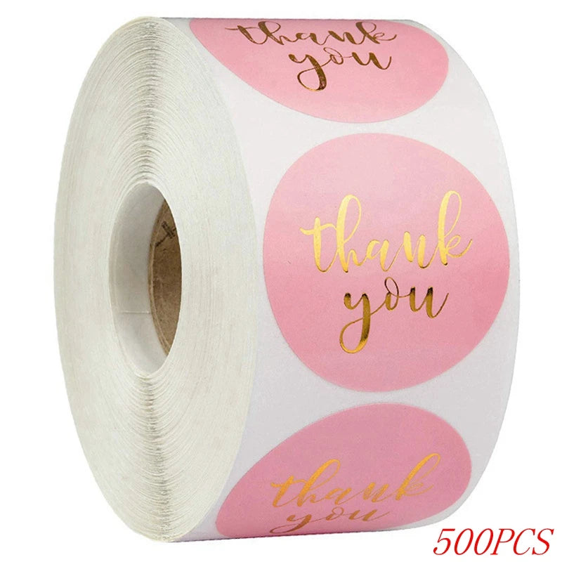 "Thank You" Round Stickers – 1 inch Envelope Seal Labels for Packaging, Weddings, Party Favours & Handmade Gifts (50–500pcs, Multiple Designs)